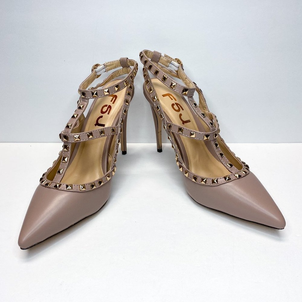 FSJ Pointed Toe Ankle Strap Stiletto Heel Sandals